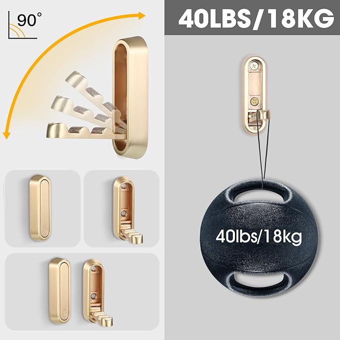 Dntorx Folding Wall Hooks, 4 Pcs Foldable Gold Coat Hooks Heavy Duty Foldable Hook Bathroom Towel Hooks Robe Hooks Wall Mount