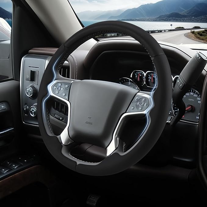 Steering Wheel Cover for Chevy Silverado 1500 2014-2018/2500 2500HD 3500 3500HD 2015-2019/ 4500HD 5500HD 6500HD 2019-2024/ Suburban Tahoe 2015-2020/ Colorado 2015-2022/ Traverse 2018-2023 Chevrolet