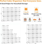 C&AHOME Cube Storage Organizer with Doors, 12-Cube Shelves, Closet Cabinet, DIY Plastic Modular Bookshelf Ideal for Bedroom, 