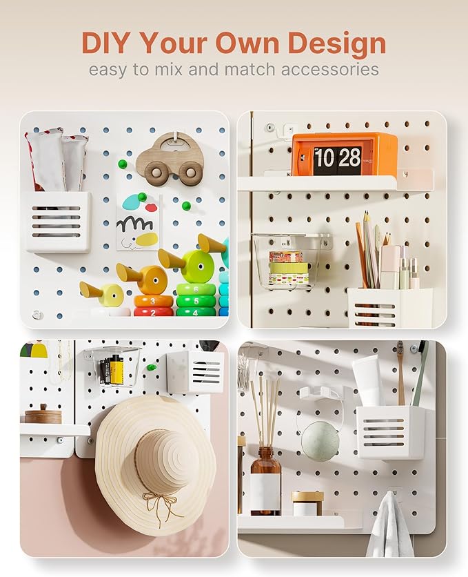 PEGZONE Pegboard Wall Organizer Combination Kit, Overall 25.4"x16.6" Metal Office Pegboard with 13 Accessories, Wall Mounted 