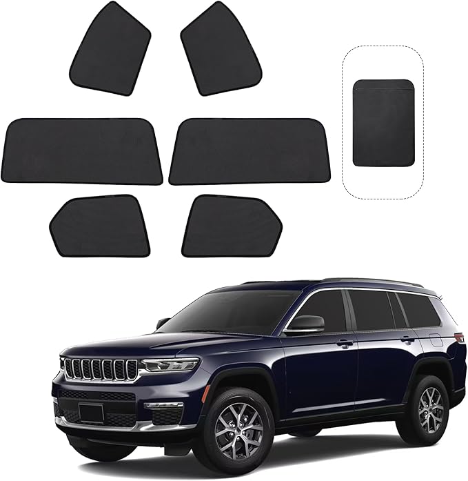 Front Side Half Window Shade Foldable Custom Fit for 2021-2024 Je-ep Grand Cherokee L Car Window Shades for Side Window Sun Shade UV Protection Heat Insulation for Camping Sleeping 6PCS