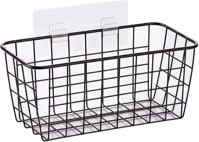 2 Set Adhesive Hanging Wall Basket Inside Cabinet Door Organizer,Wall Storage Basket-No Drilling Adhesive wall Basket for Cup