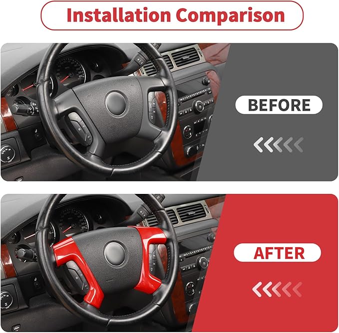 Linskip Steering Wheel Trim Covers Compatible with Avalanche/Suburban/Tahoe/Traverse/Silverado 1500 2500HD 3500HD & Yukon/Sierra & Cadillac Escalade 2007-2013 Red Interior Accessories