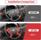 Linskip Steering Wheel Trim Covers Compatible with Avalanche/Suburban/Tahoe/Traverse/Silverado 1500 2500HD 3500HD & Yukon/Sierra & Cadillac Escalade 2007-2013 Red Interior Accessories