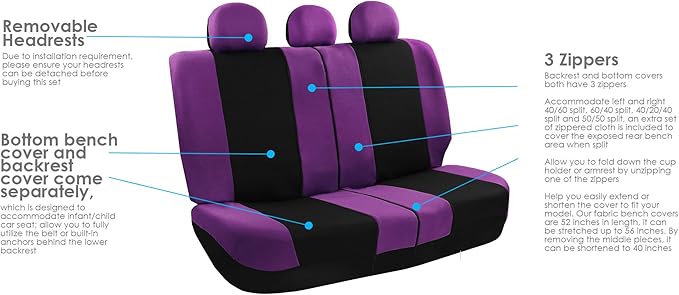 FH Group Light & Breezy Cloth Car Seat Covers, 7 Seater Three Row Set- Airbag & Split Ready -Universal for Cars Trucks and SU