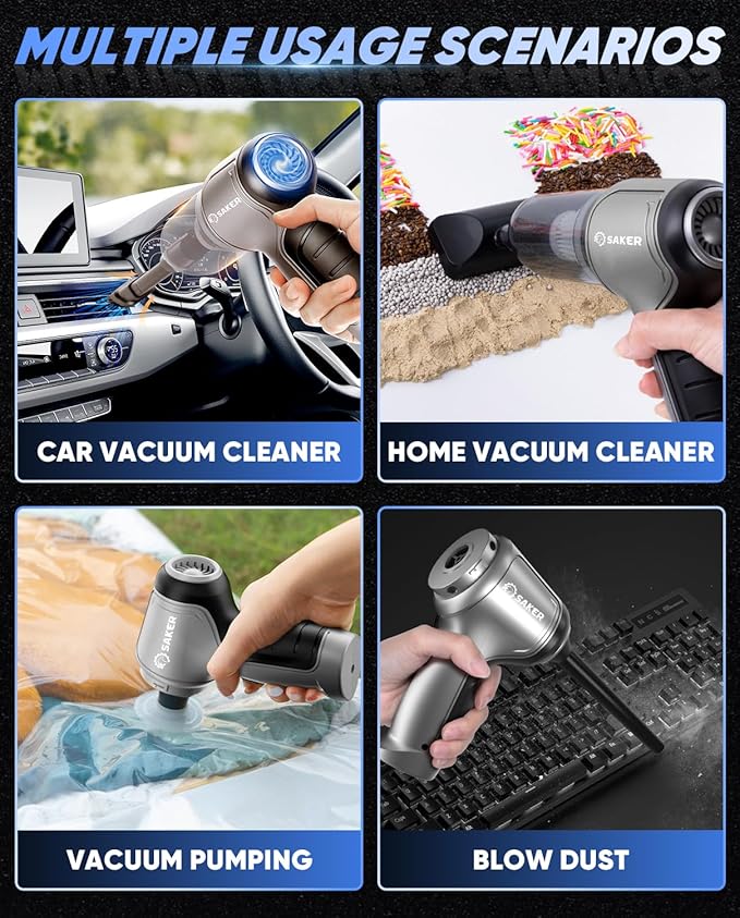 Saker Car Vacuum Portable Cordless Handheld Car Vacuum 15000PA High Power with Brushless Motor and Blower for Cars,Office,Hom