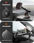 APPS2Car for MagSafe Car Mount, Dashboard & Windshield Suction Cup Holder with Telescopic Arm, Magnetic Phone Holder for Your Car, Designed for iPhone MagSafe Case (Black-Magsafe)