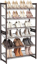 SONGMICS Shoe Rack, 6-Tier Shoe Organizer, Metal Rack for Garage, Set of 2, 3-Tier Stackable Shelf, with Adjustable Flat or A
