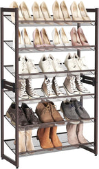 SONGMICS Shoe Rack, 6-Tier Shoe Organizer, Metal Rack for Garage, Set of 2, 3-Tier Stackable Shelf, with Adjustable Flat or A