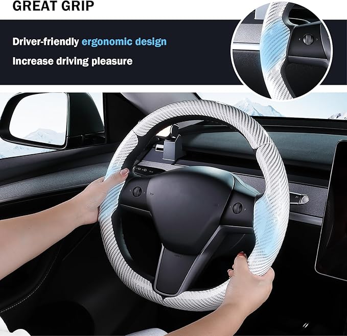 Steering Wheel Cover for Tesla Model 3 (2017-2023) / Model Y (2020-2024),Anti-Slip,Comfortable Grip, Breathable,Customized for Tesla Model 3/Y Accessories,Bright White