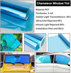 XhuangTech Chameleon Light Blue Front Window Roll Tint Solar Film Protection Scratch Resistant 60% VLT (Light Blue, 29.53" in x 4.92' Ft)