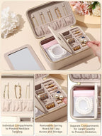 Velvet Travel Jewelry Box with Large Mirror, Double-Layer Jewelry Organizer Case for Women and Girls, Portable Storage Case w