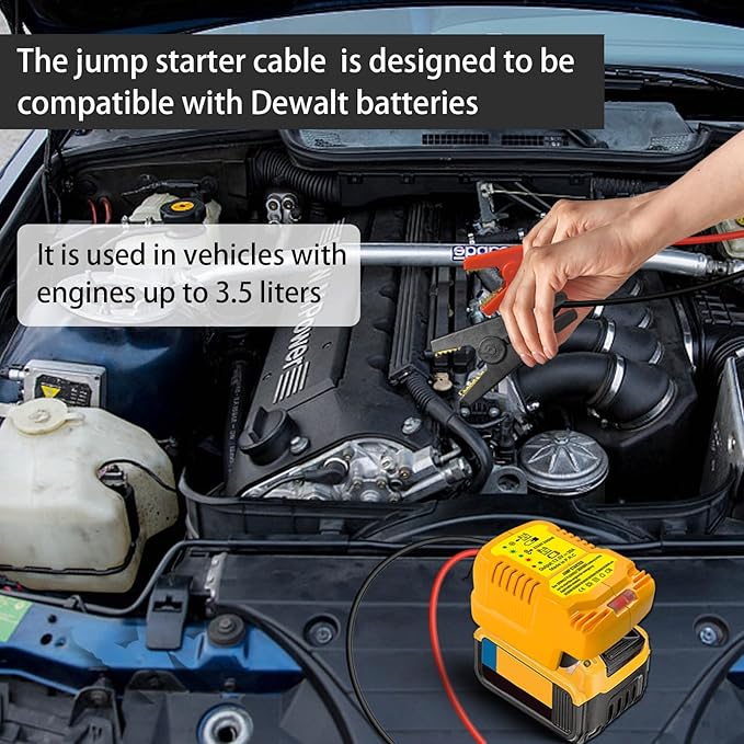 Jump Starter Adapter for DeWalt 20V MAX Battery, 12V Portable Car Jump Cables, Automotive Booster Cable Adapter, Jump Starting Dead or Weak Batteries, Engine up to 3.5 Liters (NO Battery)
