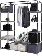 lapday 59 inches Portable Closet Wardrobe, Non-Woven Fabric Closet Storage Organizer with Hanging Rods &12 Storage Shelves, Q