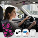 Sunglasses Holder for Car Visor, PU Leather Glasses Clip Organizer, Cute Magnetic Eyeglass Holder for Vehicle Sun Visor, Car Interior Accessory for Women & Men Hot Pink Lips Leopard