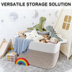 65L Large Blanket Basket,21"x16"x12" Rectangle Storage Bin with Handles,Woven Rope Laundry Basket for Toys, Clothes,Pillows,M