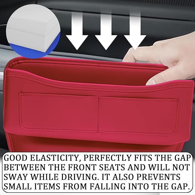 msyuusr Luxury Car Organizer, Rectangular Leather Storage Box, Red, 3 Compartments, Stable & Waterproof, 8.26 x 1.48 Inches