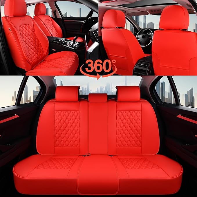 Coverado Full Set Car Seat Covers, 5-Seat Universal Faux Leather Waterproof Seat Covers, Front & Back Car Seat Protectors, Re