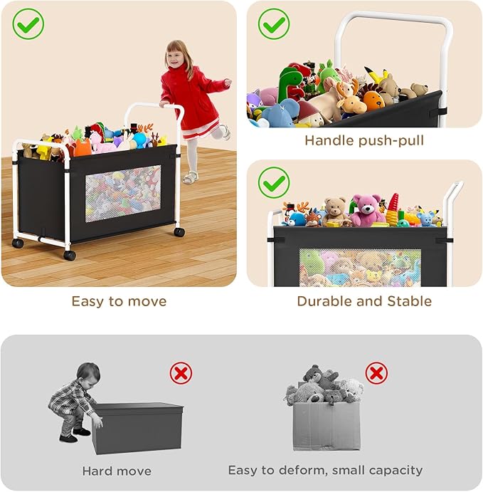 KEEGH Extra Large Toy Box for Kids with 360° Rotating Wheels, Heavy Duty Toy Chest for Boys and Girls, Toy Storage Organizer 