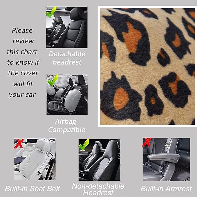 AUTOFAN Leopard Car Seat Covers Full Set with Steering Wheel Cover 2 Seat Belt Pads, Cheetah Print Seat Covers for Cars for W