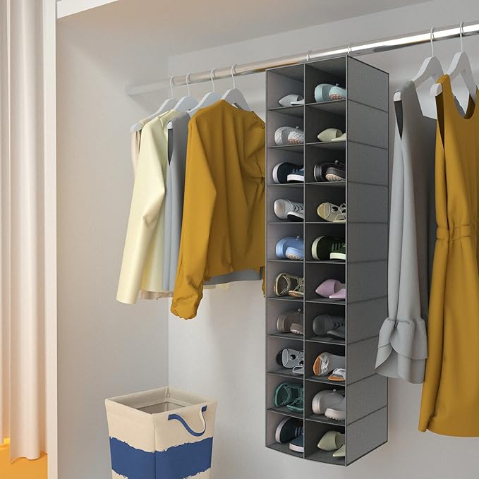coastal rose Hanging Shoe Organizer for Closet, 20 Sections Hanging Closet Organizer and Storage Shelves, Space Saving Shoe R