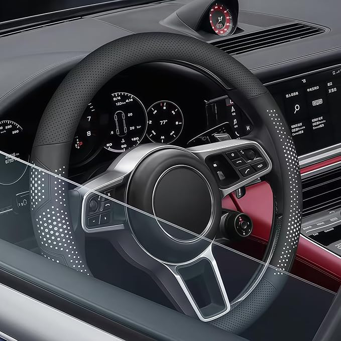 Leather Steering Wheel Cover for Chevy Silverado 1500 2500 3500, for GMC Sierra 1500 2500 3500, for Toyota RAV4 Corolla Camry