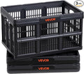 VEVOR Plastic Collapsible Storage Bins, 45L 3 Packs, Stackable Folding Storage Crates with Handles, Holds 33 lbs Per Bin, Fol