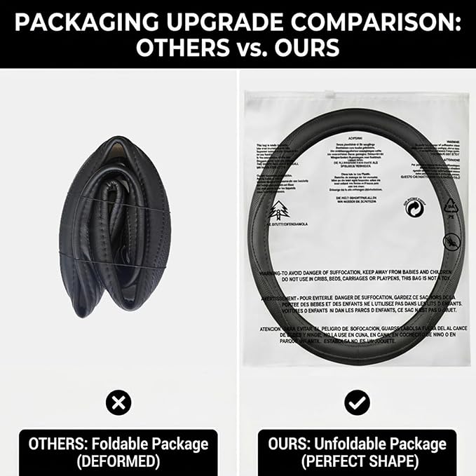 Cowhide Steering Wheel Cover Heat Resistant Anti-Slip Car Wheel Wrap Compatible with Most Makes and Models of Cars and Trucks with 14.5 to 15 Inch Steering Wheel(Black)