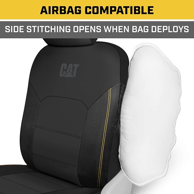Cat FlexHybrid Car Seat Covers, Black Premium Faux Leather + Mesh Seat Covers for Cars Trucks SUV, Universal Fit Car Seat Cov