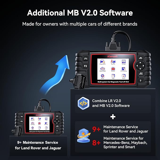 iCarsoft LR V2.0 Enhanced Ver Car Scan Tool for Land Rover/Jaguar and for Benz/Sprinter/Smart, All Systems in-Depth Diagnostic
