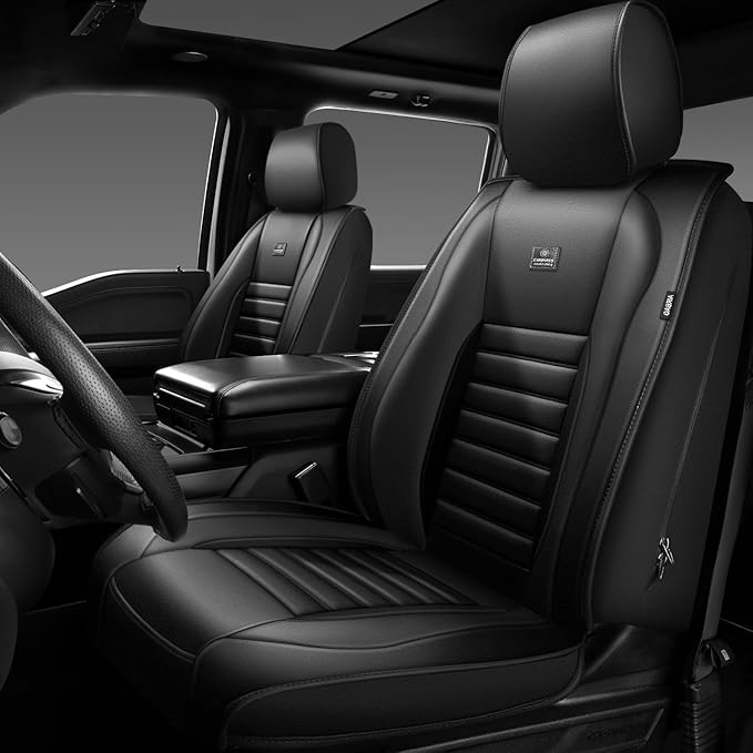 CAR PASS Nappa Leather Car Seat Covers Front Seats, Luxury Seat Protector for Cars, Waterproof Anti-Slip Seat Cushion Airbag 