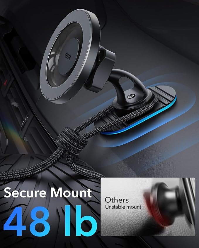 ESR for MagSafe Car Mount, Magnetic Phone Holder for Car Air Vent, Car Phone Holder Mount for iPhone 17e/17/16/16e/15/14/13/12/Samsung, All Smartphones(2 Metal Rings Included),Charging Not Supported