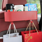 BELOMI 2PCS Car Headrest Backseat Organizer with Cup Holder, Seat Back Hanging Storage Box with Hooks, Multi-Functional Drink Pocket Food Snack Phone Tray for Kids, Car Travel Accessories（Red/2PCS）