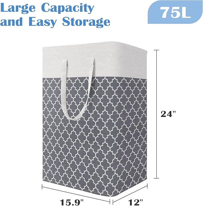BlissTotes 3-Pack Laundry Basket, Freestanding＆Waterproof Laundry Hamper, Collapsible Tall Clothes Hamper with Easy Carry Han