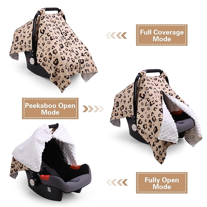Rquite Car Seat Cover Baby, Carseat Covers for Boy Girl, Minky Infant Car Seat Cover Winter, Peekaboo Opening Car Seat Canopy