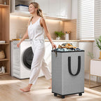 SpaceTrove Laundry Basket with Wheels, Collapsible Laundry Baskets, Laundry Hamper with Handles Detachable Wheels, Rolling La