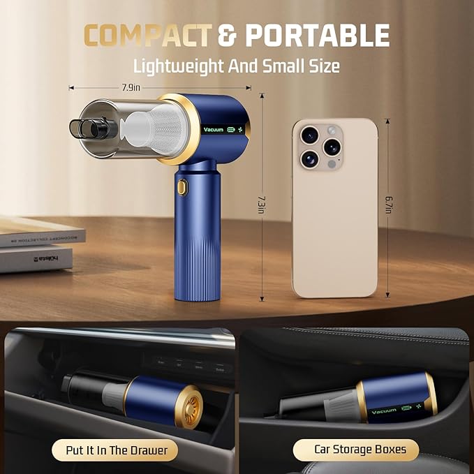 Car Handheld Vacuum Cordless: Car Vacuum Cleaner with 16000Pa Ultra-Strong Suction, Brushless Motor & HEPA Filter - Lightweig