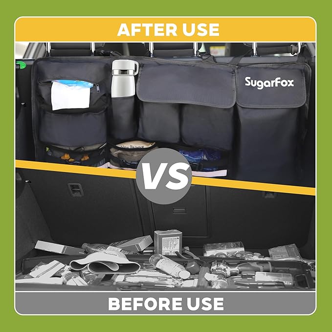 Backseat Hanging Trunk Organizer for SUVs, Cars, Trucks & MPVs | Multi-Pocket Storage with Anti-Slip Straps | Space-Saving Auto