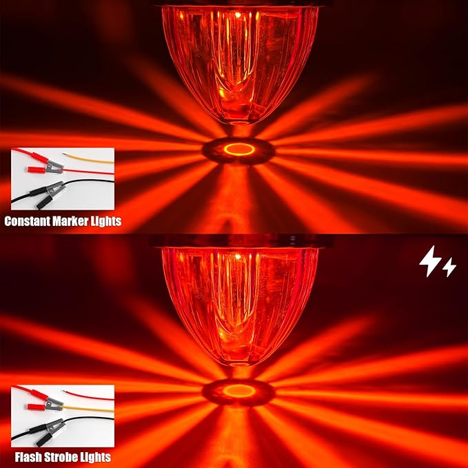 BJZ 6Pcs Red Watermelon LED Strobe+Constant Marker Lights Dual Function Watermelon-Shaped Side Marker Clearance Tail Top Cap Roof Lights for Trailer Truck Semi-Trailer Heavy-Duty Truck Bus Van
