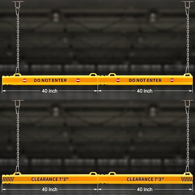 78" Parking Garage Height Clearance Bar - DO NOT ENTER & CLEARANCE 7' 3" - Hanging Crossbar by Chains, Yellow Reflective Parking Signs for Parking Lot, Warehouse, Garage Entrance and Exit