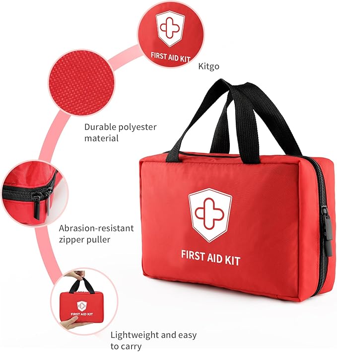Kitgo First Aid Kit with Hospital Grade Medical Supplies, 220pcs Emergency Medical Trauma Kit, Gift for Dad Husband Great for