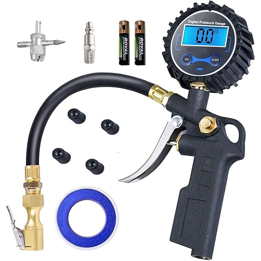 PINKJOY Digital Tire Pressure Gauge with Inflator, 250 PSI Air Chuck and Compressor Accessories Heavy Duty with Quick Connect Coupler, 0.1 Display Resolution for Car, SUV, Truck, Motorcycle, RV