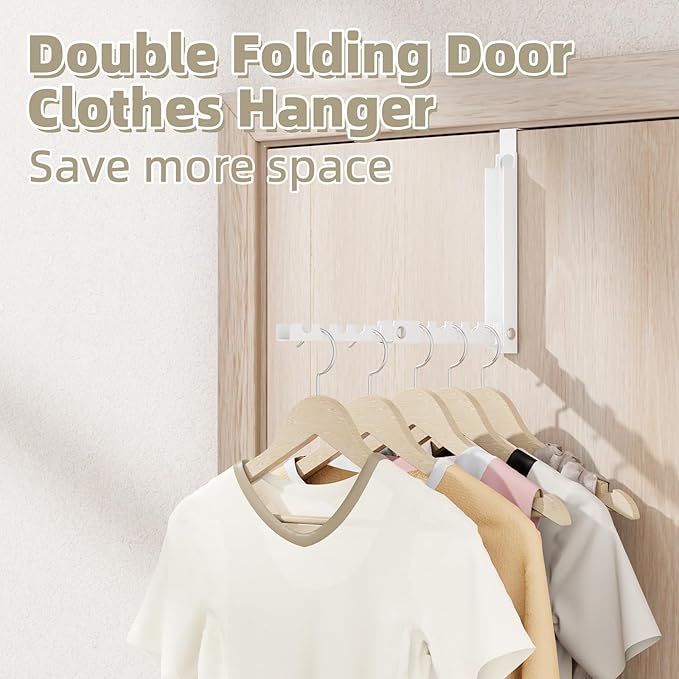 BAKON Over The Door Hanger Folding Clothes Drying Rack, Double Fold Hanging Door Hooks Coat Rack for Indoor Laundry Room Comp