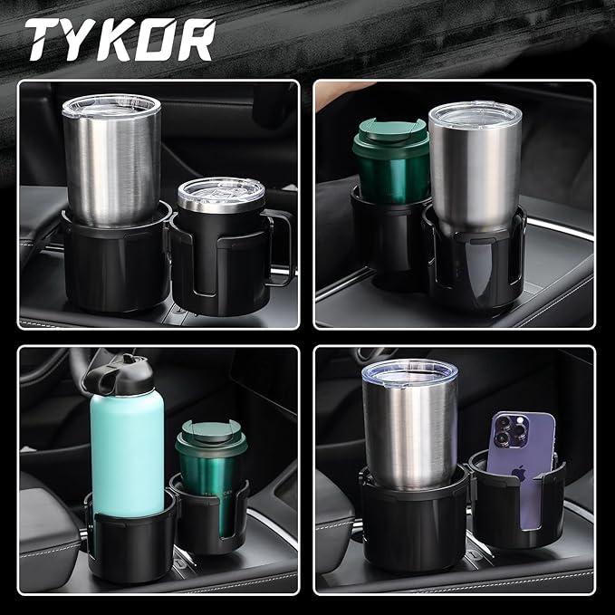 TYKOR Car Cup Holder Expander, 2 in 1 Cup Holder Extender Adapter with Expandable Base, Fits Yeti, Hydroflask, Large Water Bo