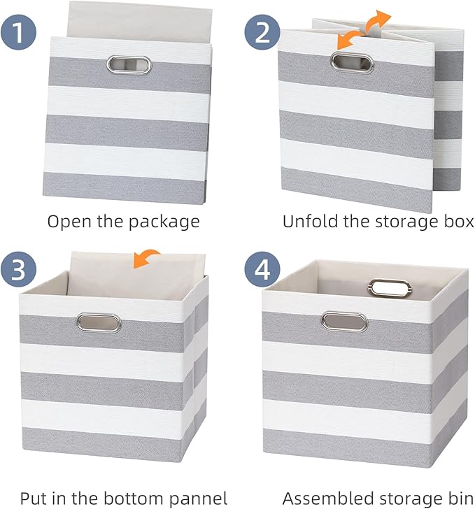 11x11 Cube Storage Bins, Collapsible Fabric Storage Cubes, Cubby Storage Organizer Bins Striped Container Baskets for Organiz