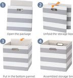 11x11 Cube Storage Bins, Collapsible Fabric Storage Cubes, Cubby Storage Organizer Bins Striped Container Baskets for Organiz