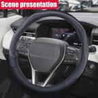 Craedli 14.5-15 Inch Leather Car Steering Wheel Cover, Non-Slip Breathable Auto Steering Wheel Protector Cover, Universal Veh