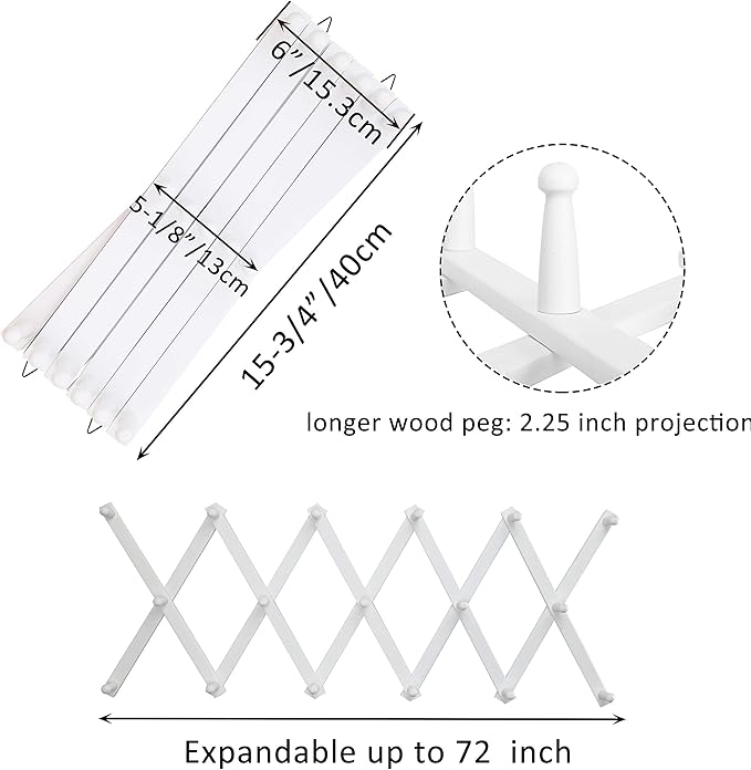 WEBI Accordion Wall Hanger,Expandable Wooden Hat Rack for Wall Mounted Coat Rack,Accordion Hat Hooks Holder for Baseball Caps