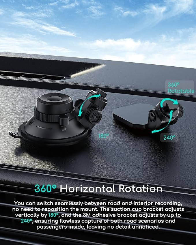 COOAU Car Dash Cam Mounting Bracket, Adjustable Windshield Mount for Dash Camera, Suction Cup Mount for Dashboard Camera, Suitable for D20, D20S, D30S