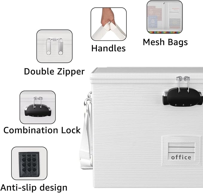 ROSONG Fireproof Document Box File Organizer - Waterproof Locking Filing Portable Storage Box with Handle for Hanging Letter/